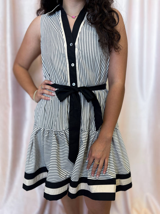 Prim & Proper Black and Cream Mini Dress