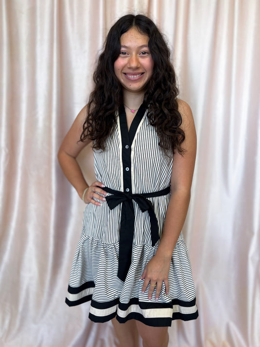 Prim & Proper Black and Cream Mini Dress