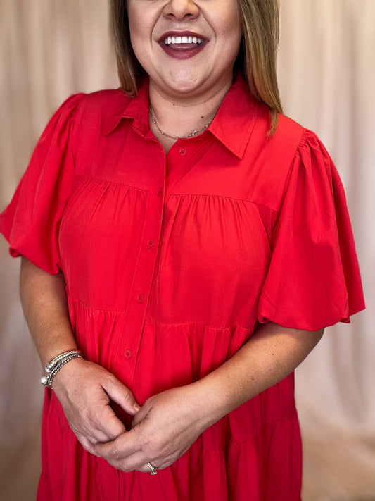 Red Hot Summer Sizzle Curvy Tiered Mini Dress