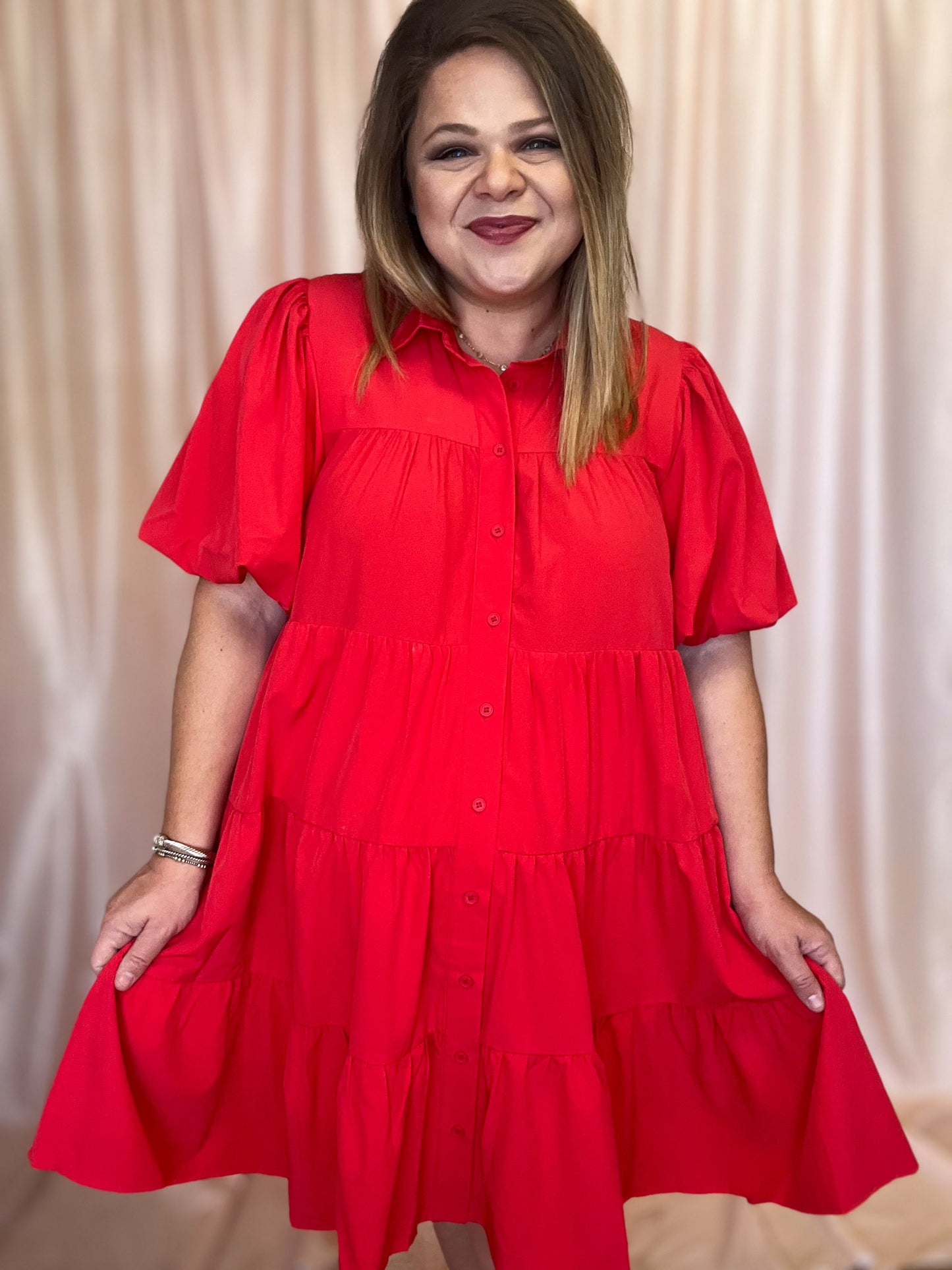Red Hot Summer Sizzle Curvy Tiered Mini Dress