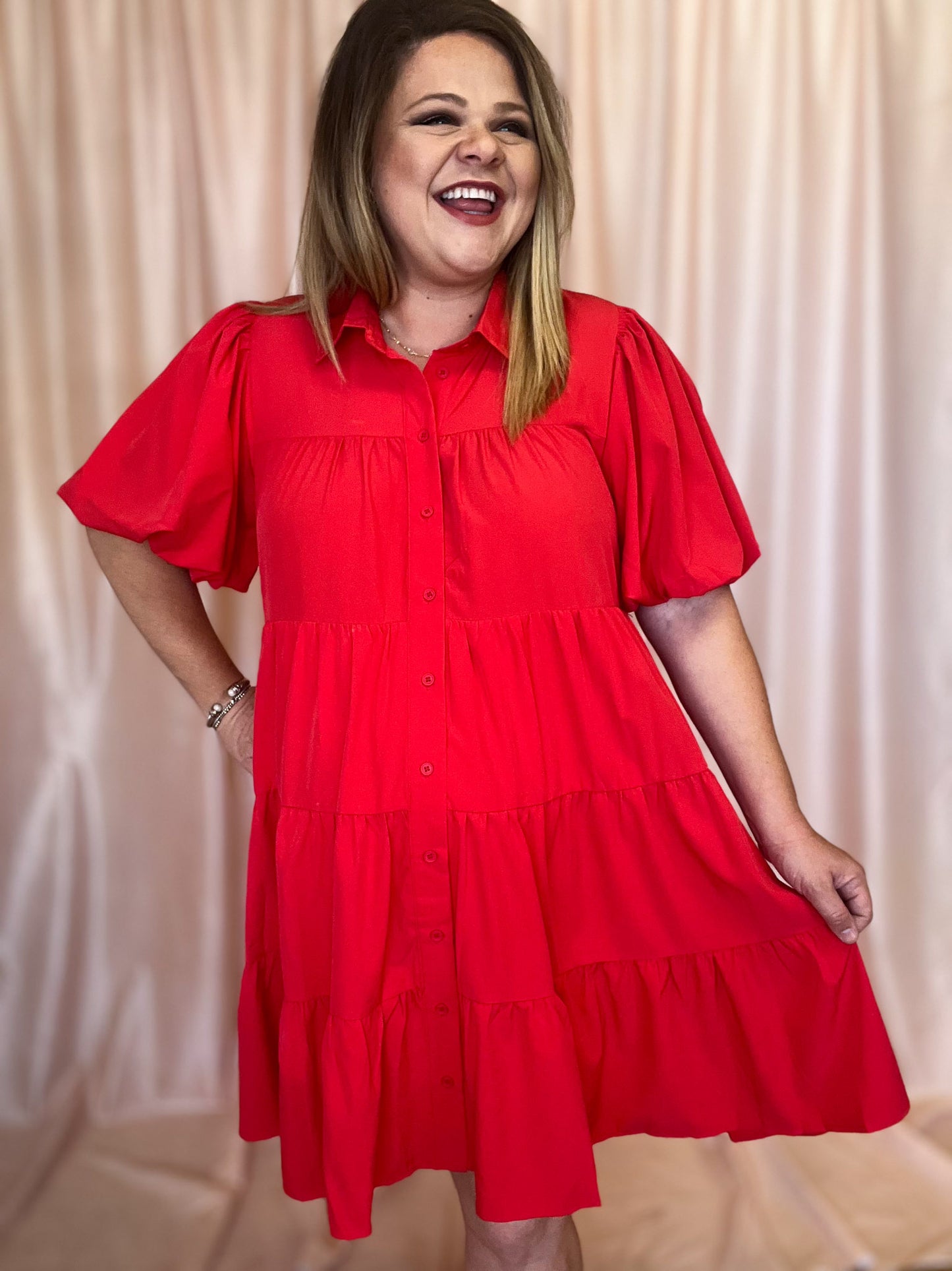 Red Hot Summer Sizzle Curvy Tiered Mini Dress