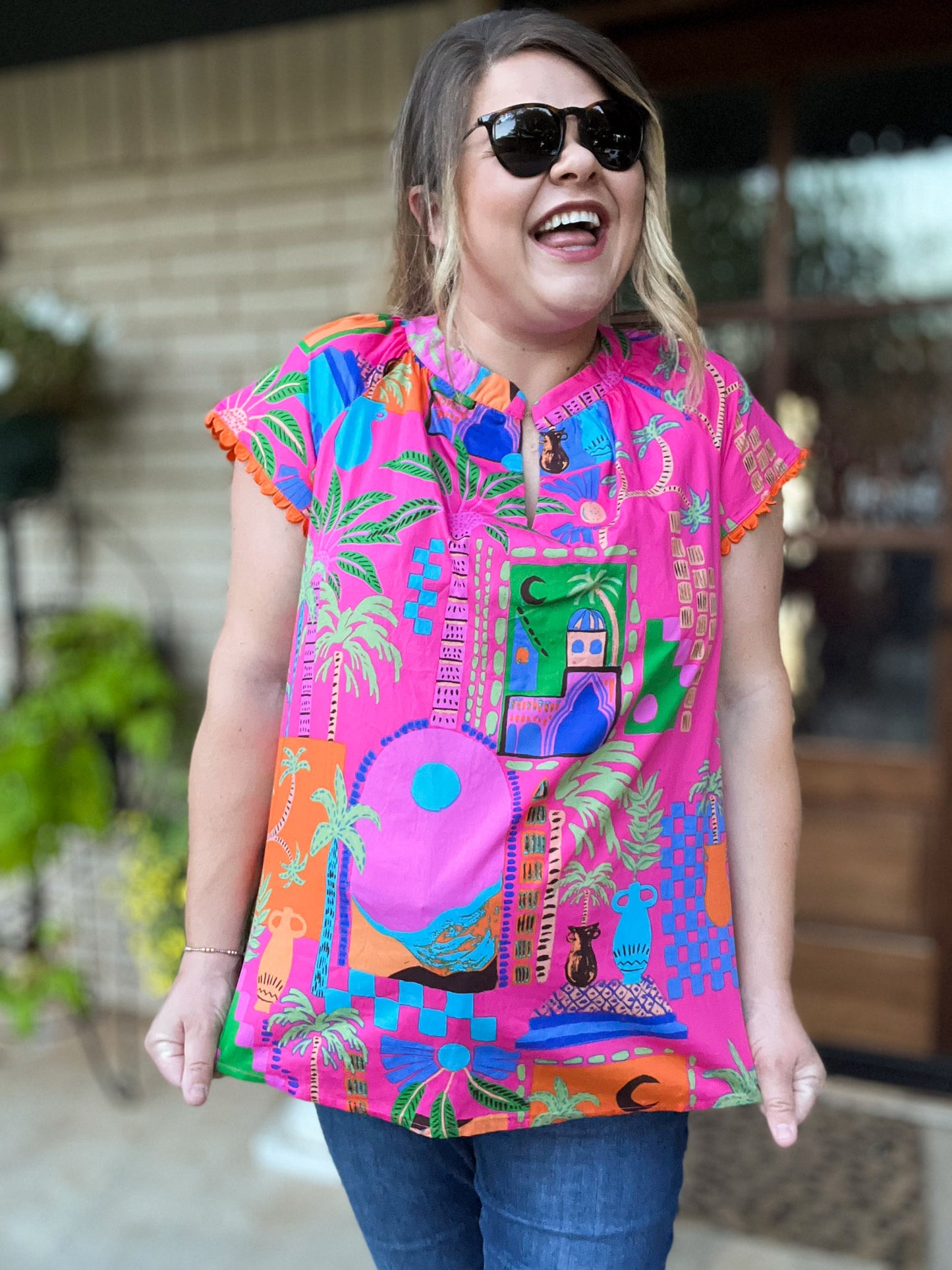 Somewhere Far Away Plus-Size Split Neck Top