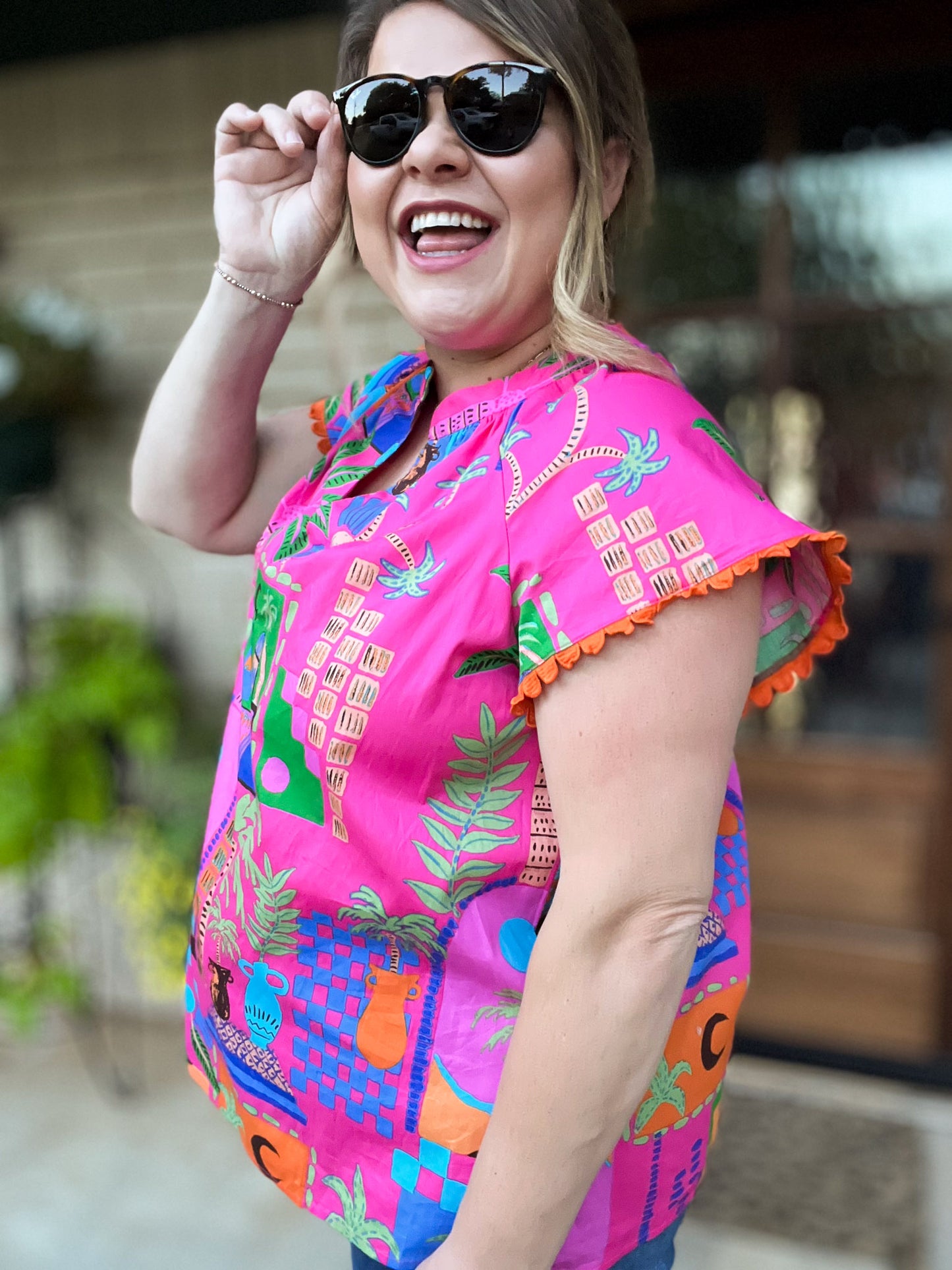 Somewhere Far Away Plus-Size Split Neck Top