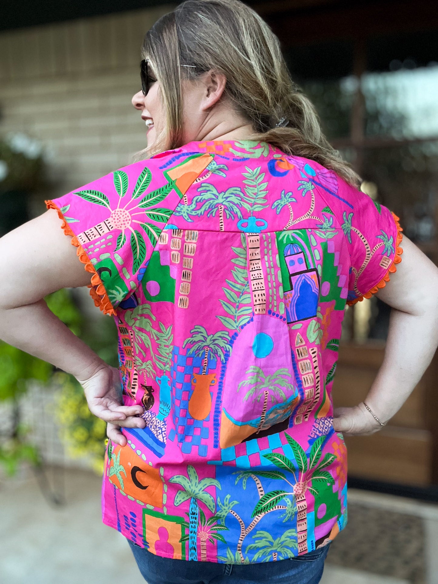 Somewhere Far Away Plus-Size Split Neck Top