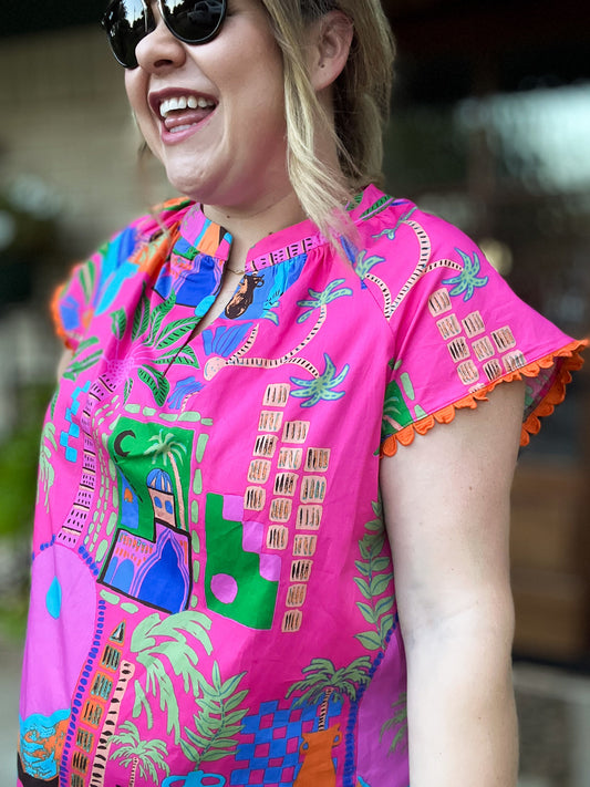 Somewhere Far Away Plus-Size Split Neck Top