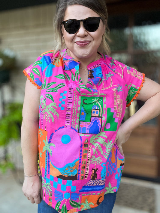 Somewhere Far Away Plus-Size Split Neck Top