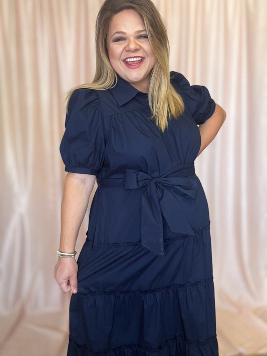The Maine Event Plus-Size Navy Tiered Midi Dress