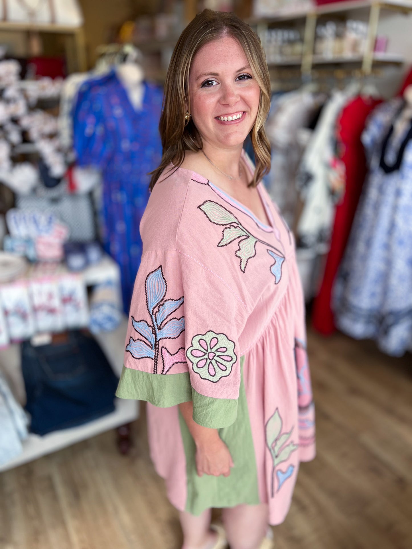 You Make Me Blush Curvy Embroidered Kaftan Dress