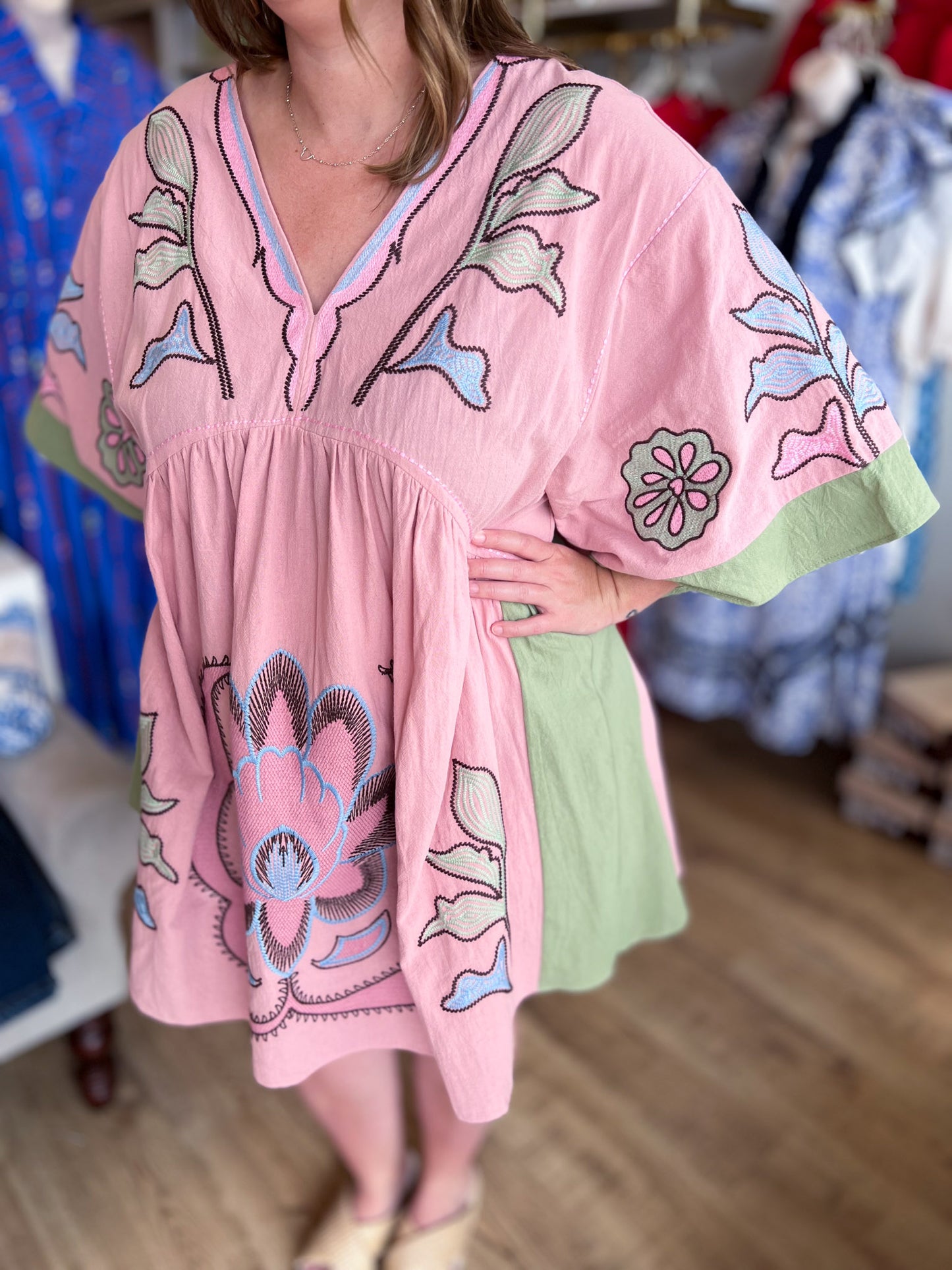 You Make Me Blush Curvy Embroidered Kaftan Dress