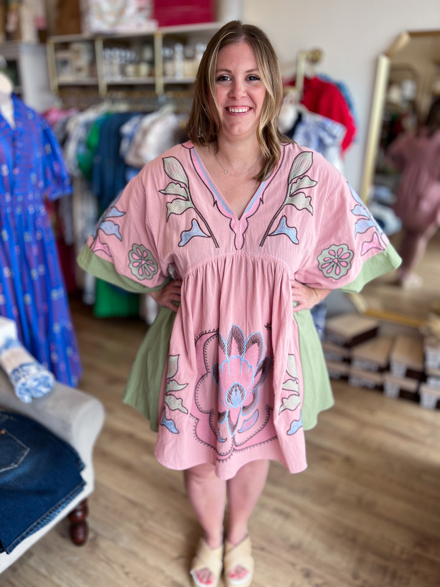 You Make Me Blush Curvy Embroidered Kaftan Dress