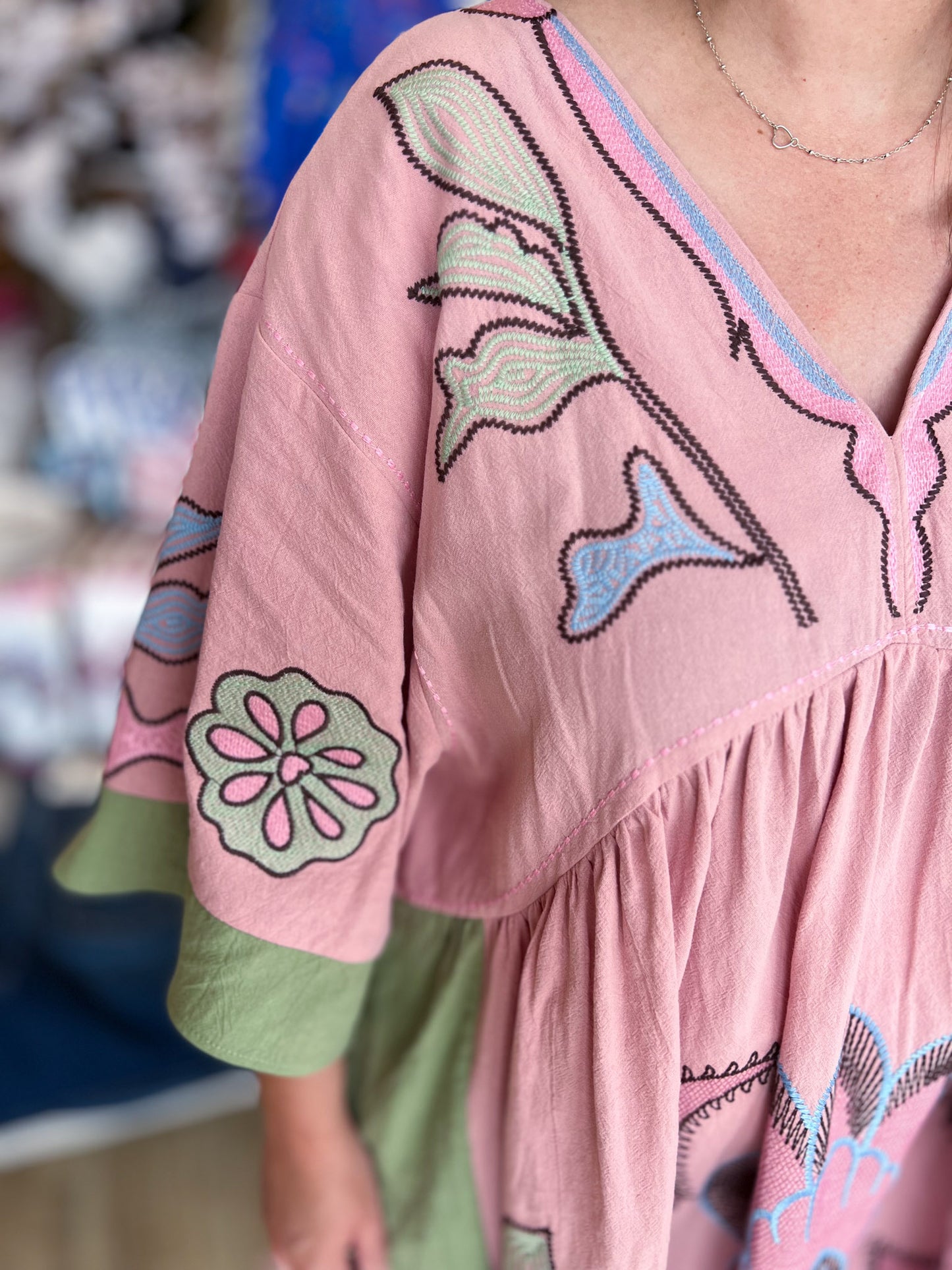 You Make Me Blush Curvy Embroidered Kaftan Dress