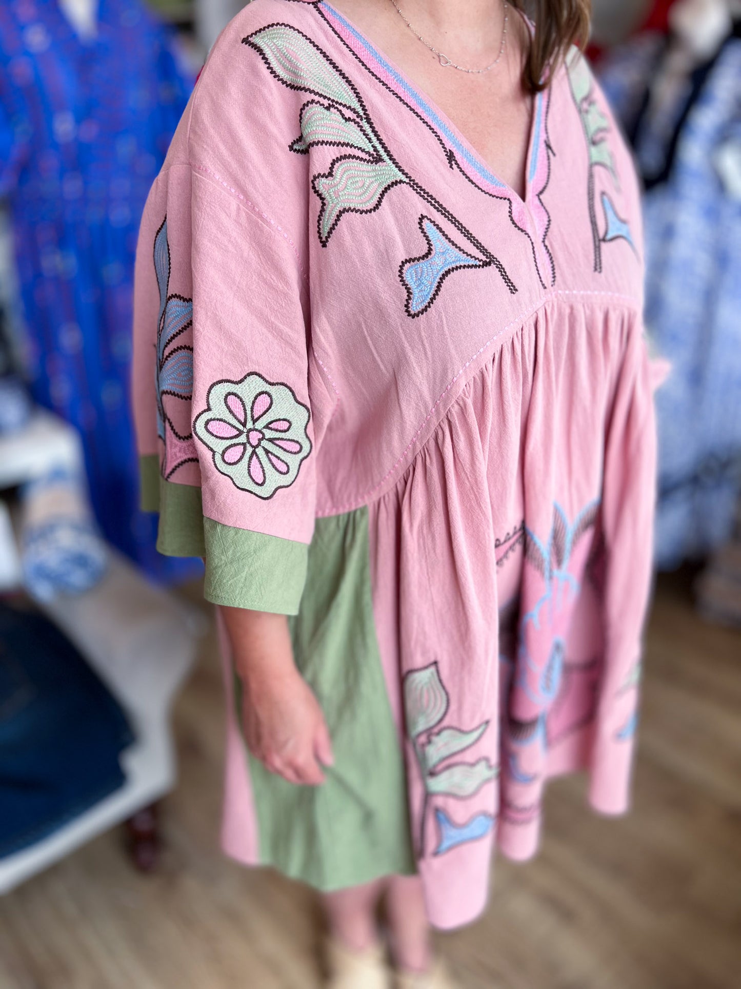 You Make Me Blush Curvy Embroidered Kaftan Dress
