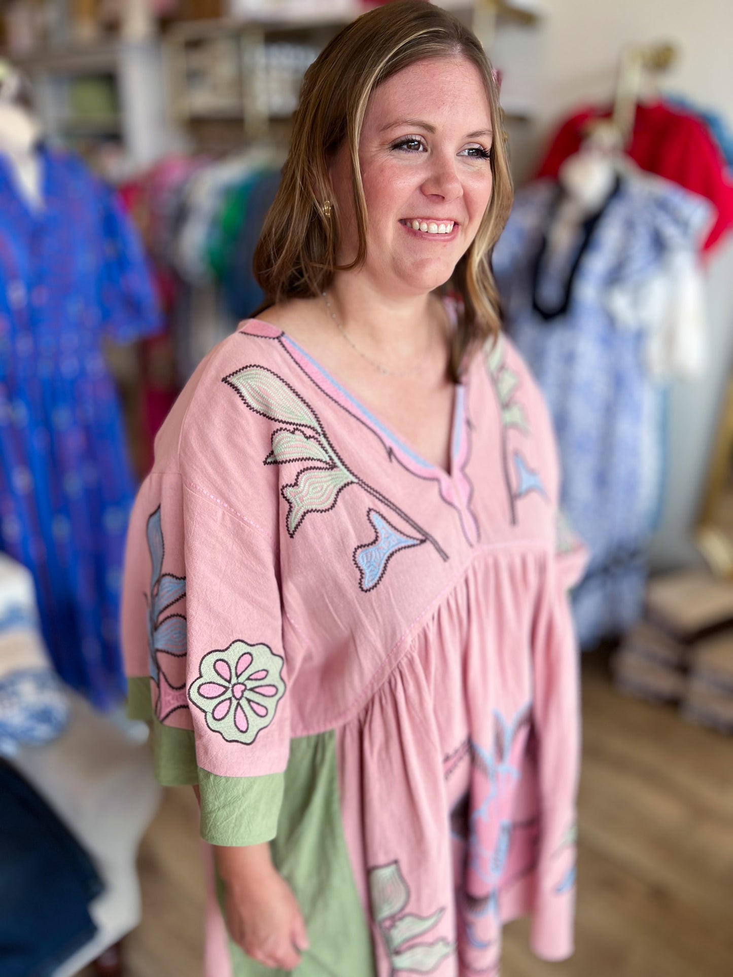 You Make Me Blush Curvy Embroidered Kaftan Dress