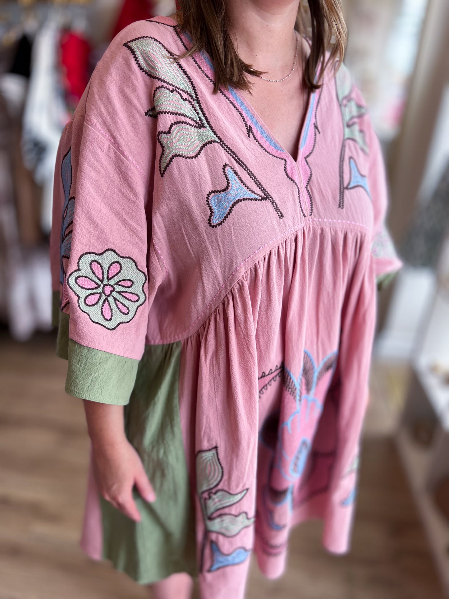 You Make Me Blush Curvy Embroidered Kaftan Dress