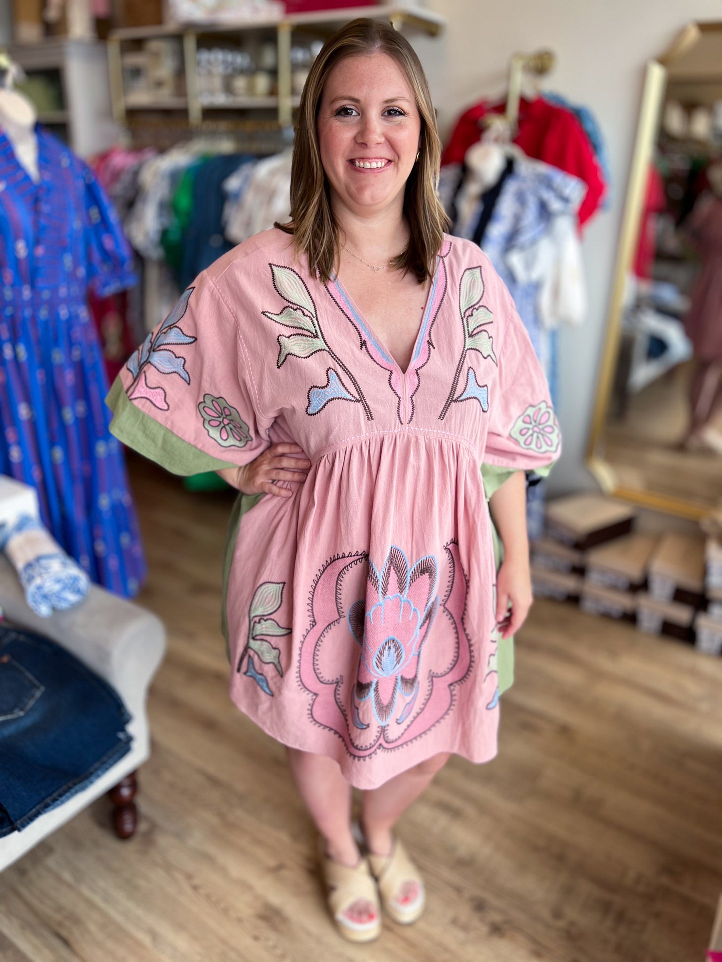 You Make Me Blush Curvy Embroidered Kaftan Dress