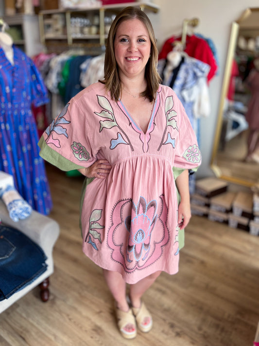 You Make Me Blush Curvy Embroidered Kaftan Dress