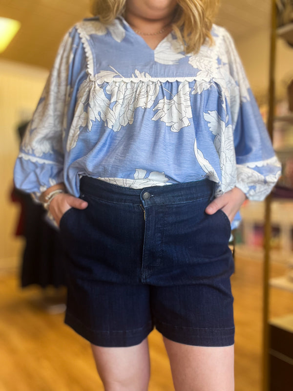 Plus-Size Judy Blue Dark Wash High Waist Tailored Trouser Shorts