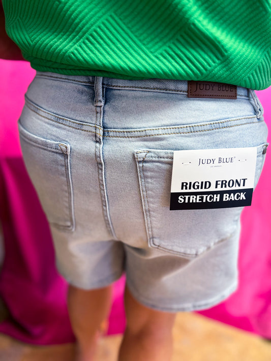 Plus-Size Judy Blue High Rise Rigid Front Tummy Control Light Wash Magic Short