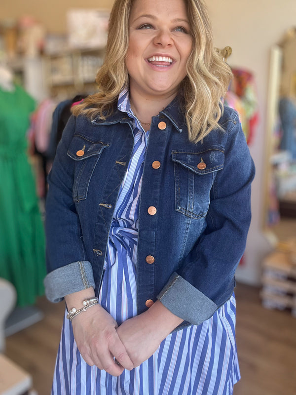 Plus-Size Risen Jeans Denim Jacket