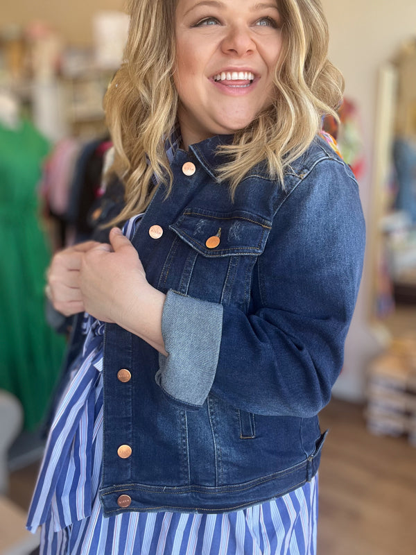Plus-Size Risen Jeans Denim Jacket