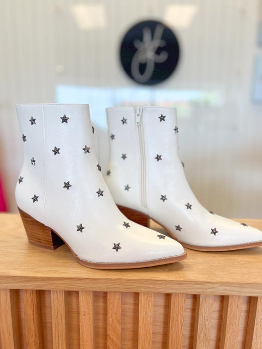 Metal Star Studded White Booties - FINAL SALE