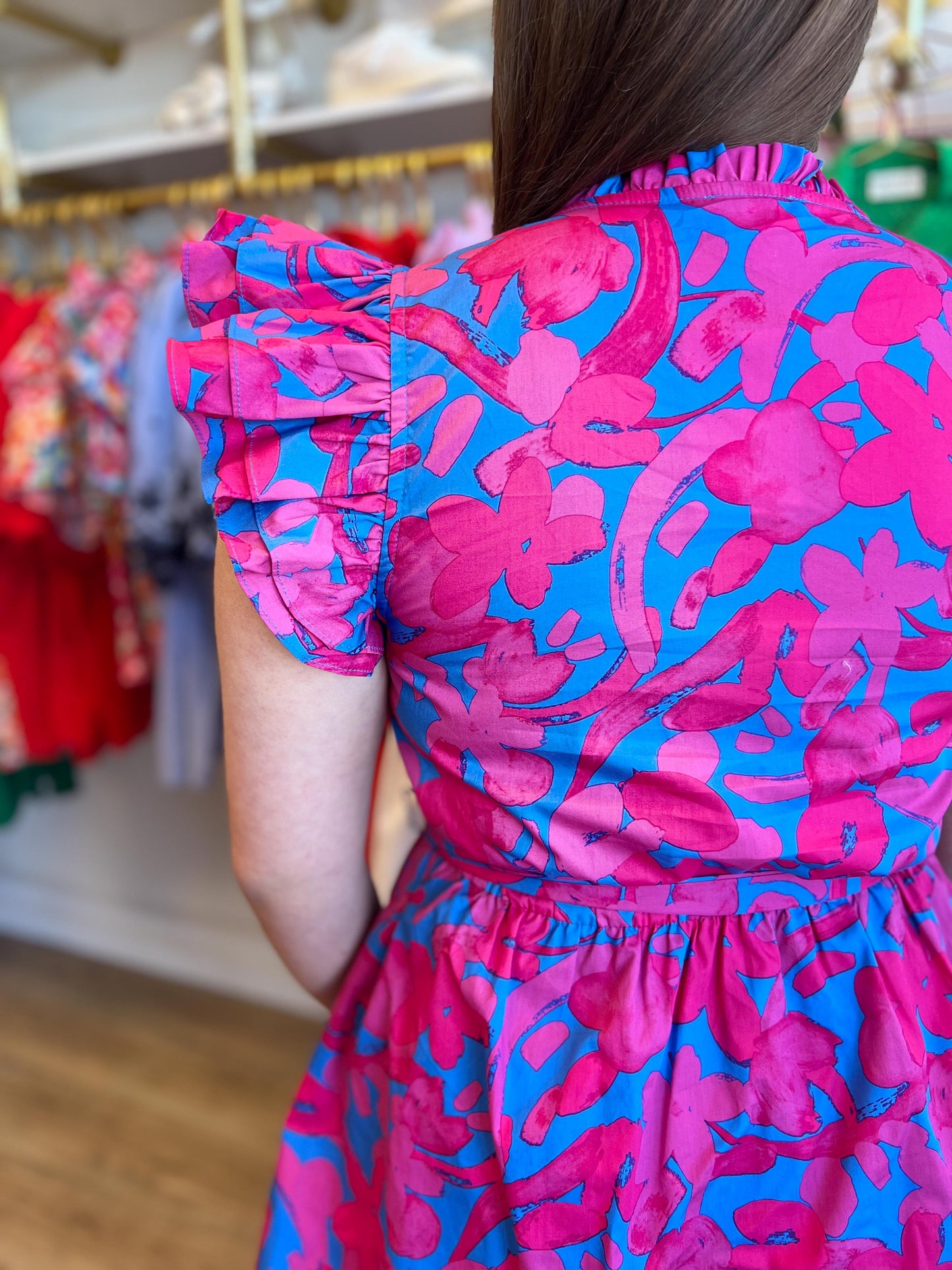 "Berry Bliss" Pink and Blue Belted Mini Dress