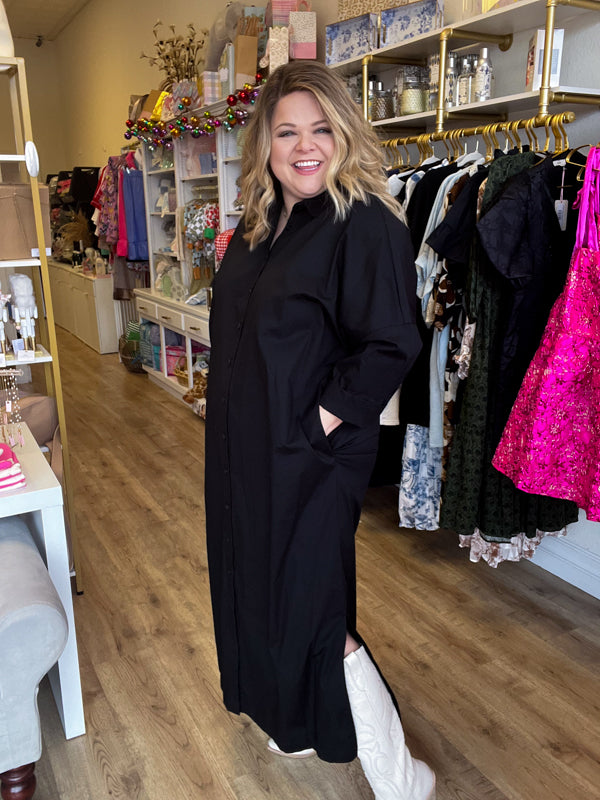 "Black Magic Woman" Plus-Size Button Dress