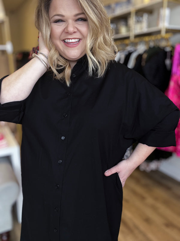 "Black Magic Woman" Plus-Size Button Dress