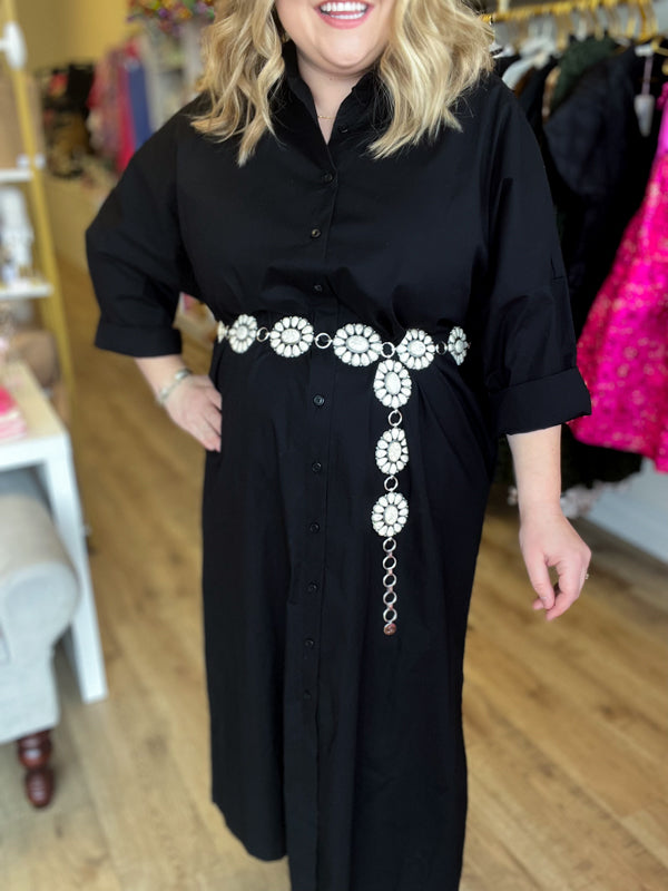 "Black Magic Woman" Plus-Size Button Dress