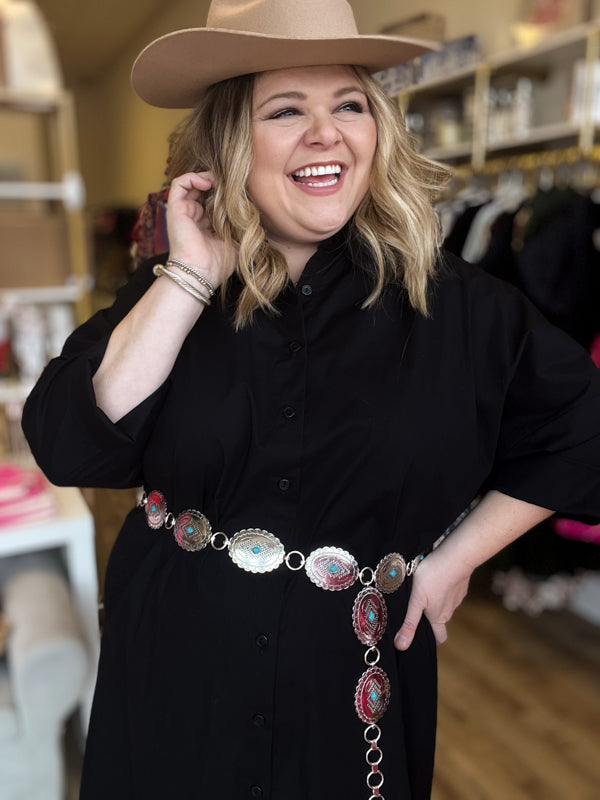Plus-Size Silver & Turquoise Concho Link Belt