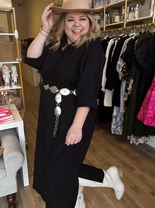 "Black Magic Woman" Plus-Size Button Dress