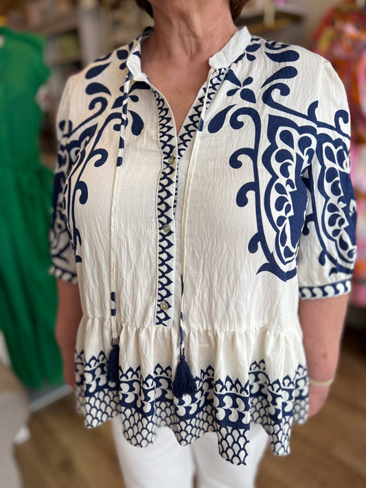 "Bubbly Brooke" Curvy Navy Peplum Top