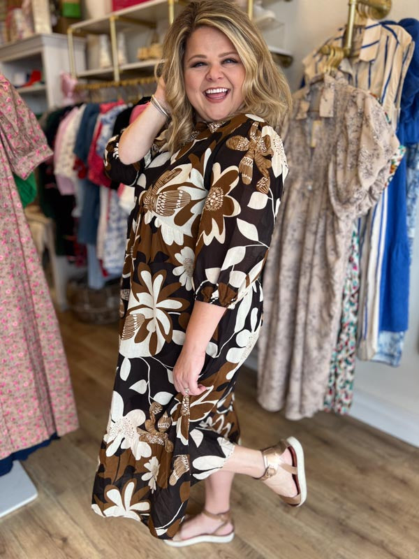 "Colors of Fall" 3/4 Sleeve Midi Dress - FINAL SALE