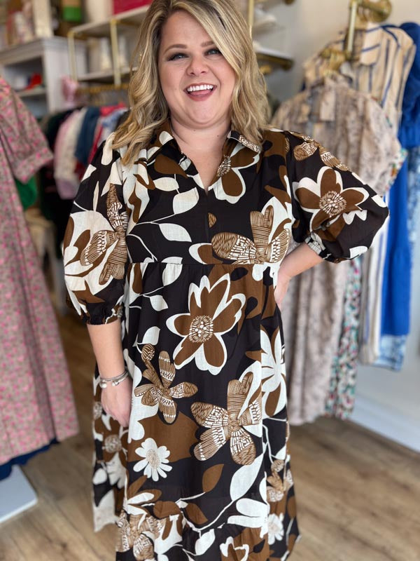 "Colors of Fall" 3/4 Sleeve Midi Dress - FINAL SALE