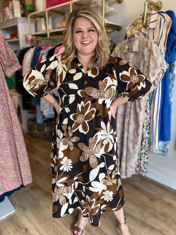 "Colors of Fall" 3/4 Sleeve Midi Dress - FINAL SALE