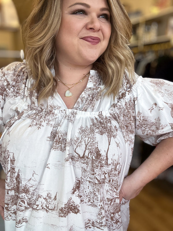 RESTOCKED! "Days of Yore" Curvy Tan Toile Top