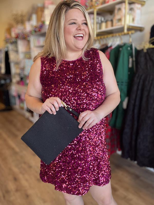 "Party Like it’s 2025" Curvy Wine Sequin Tie Back Dress