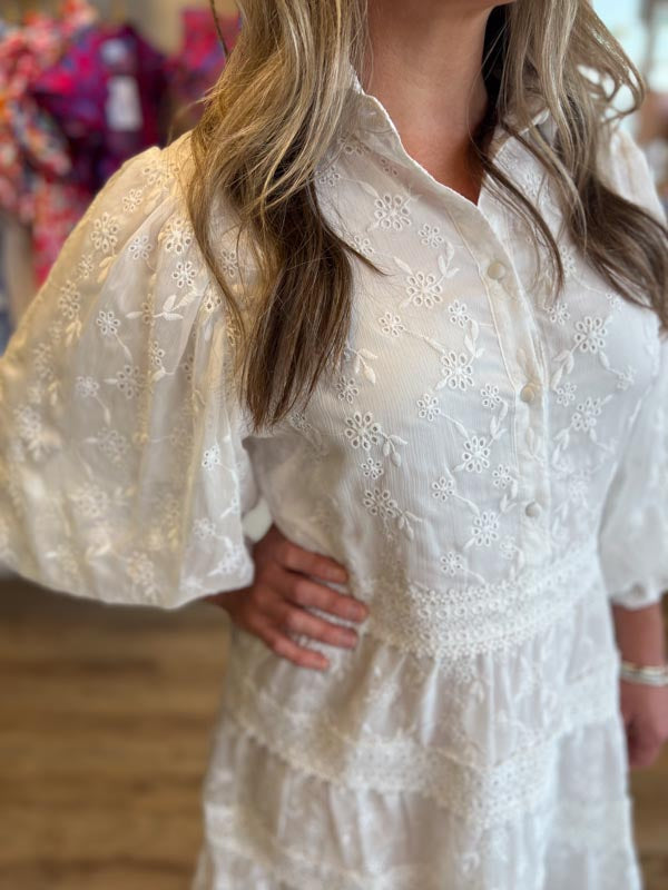 "Earth Angel" Solid White Eyelet Lace Dress - FINAL SALE