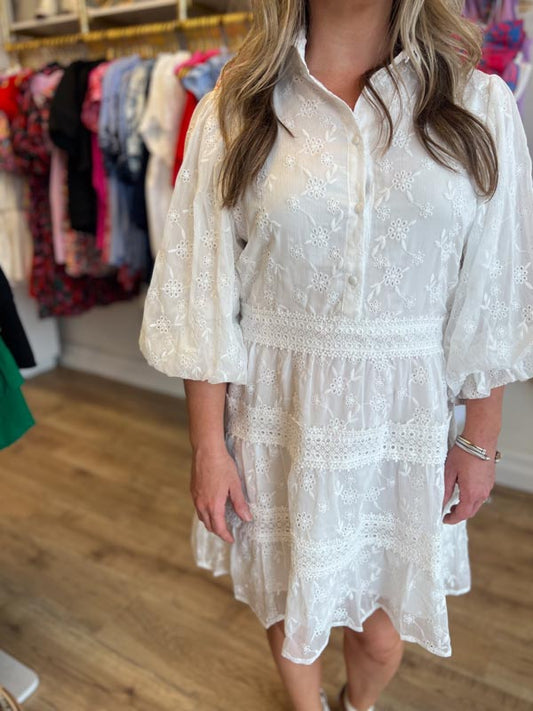"Earth Angel" Solid White Eyelet Lace Dress - FINAL SALE