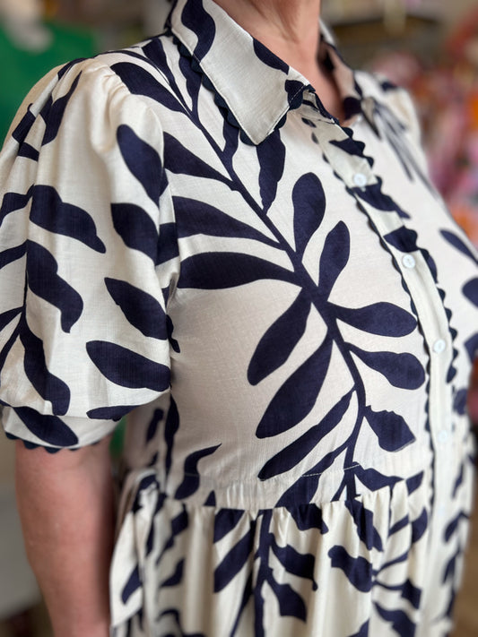 "Eloquent Ellen" Curvy Navy Vine Midi Dress