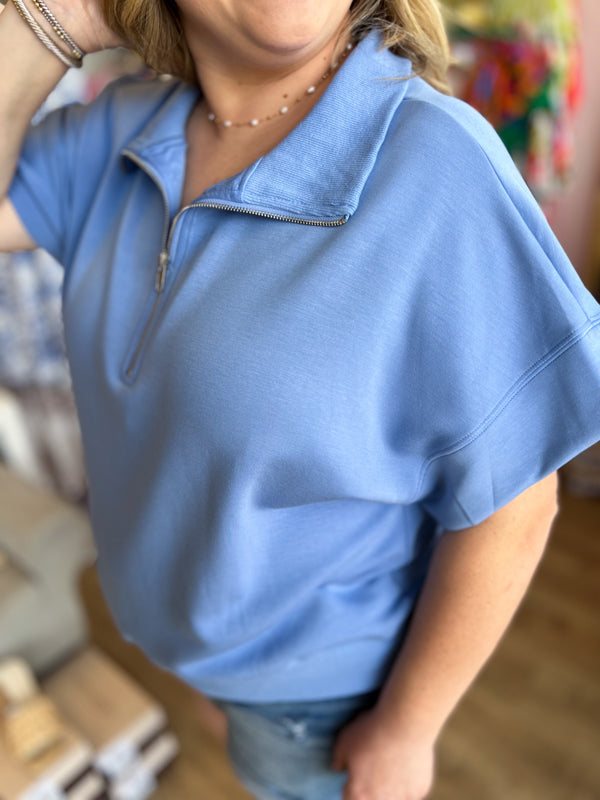 "Everyday America" Curvy Periwinkle Half-Zip Top