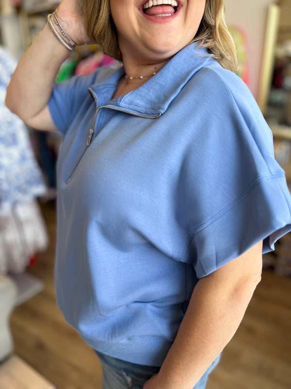 "Everyday America" Curvy Periwinkle Half-Zip Top