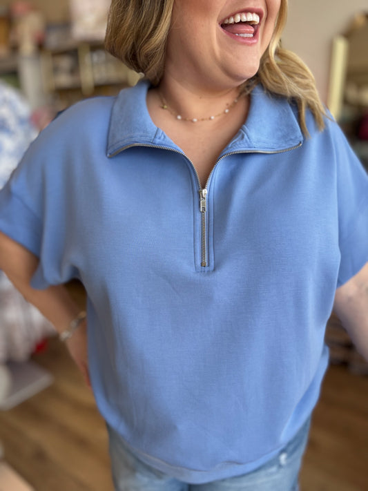 "Everyday America" Curvy Periwinkle Half-Zip Top