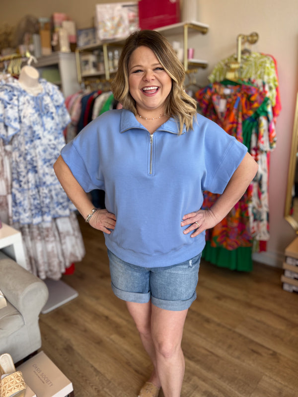 "Everyday America" Curvy Periwinkle Half-Zip Top