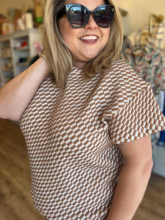 "Feels Like Fall" Plus-Size Camel Checkered Pants Set