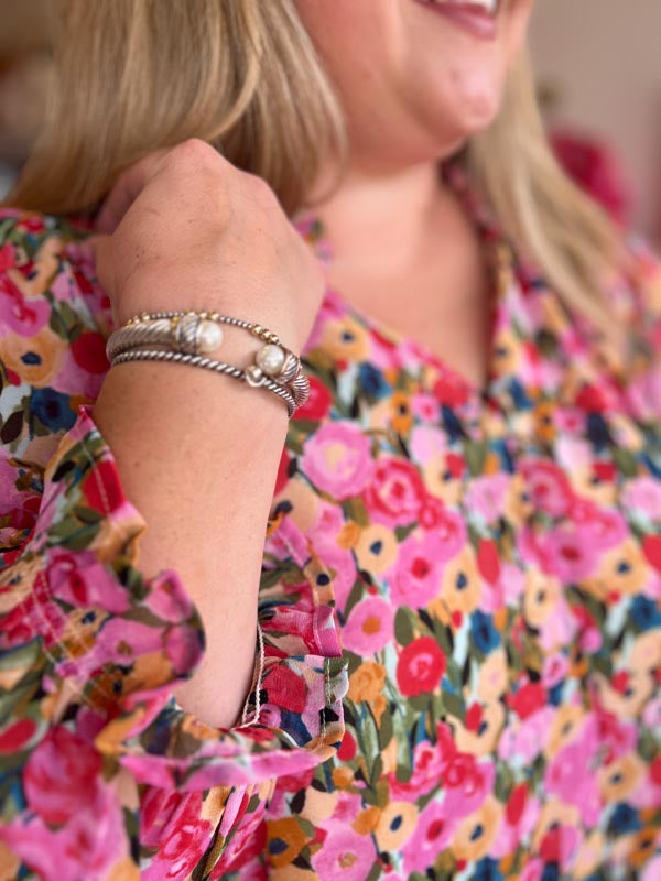 RESTOCKED! "Frilly Florals" Curvy 3/4 Sleeve Button-Down Top