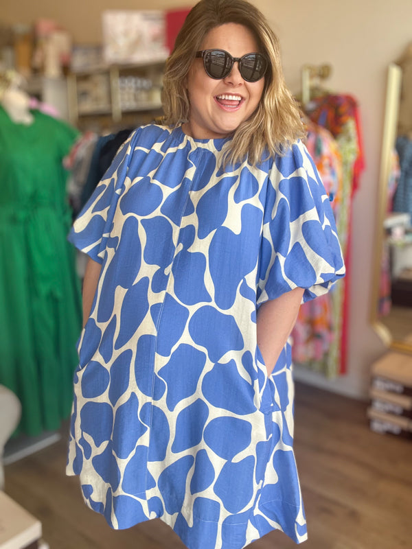 "From Sea to Shining Sea" Curvy Blue & Cream Dress