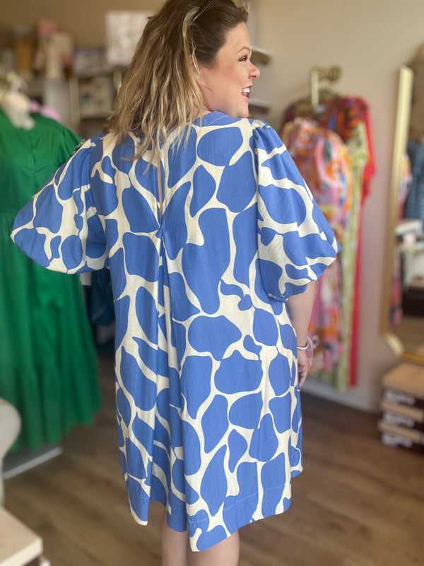 "From Sea to Shining Sea" Curvy Blue & Cream Dress