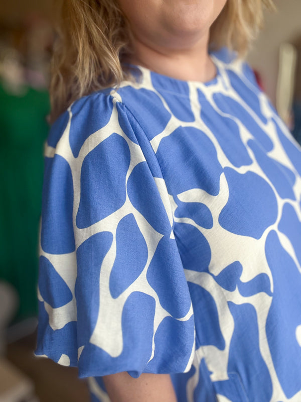 "From Sea to Shining Sea" Curvy Blue & Cream Dress