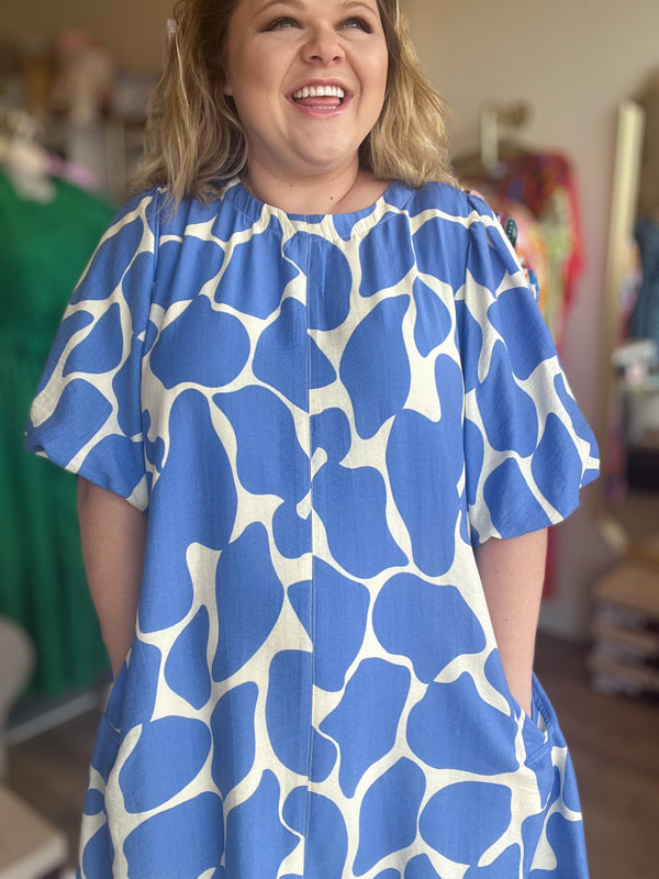 "From Sea to Shining Sea" Curvy Blue & Cream Dress